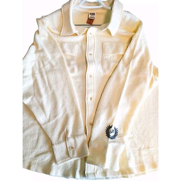 NWT Victoria's Secret PINK Oversized Fleece Shirt Jacket Cream sz Large NEW - Picture 4 of 12
